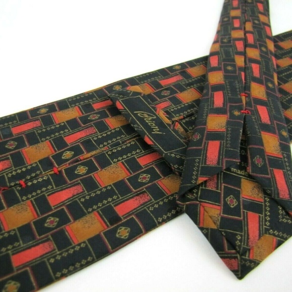 BRIONI Tie Copper Orange Black Geometric / Luxury - Picture 2 of 8
